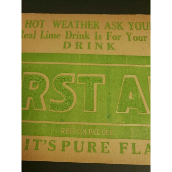 Vintage First Aid Lime Drink Cardboard Store Display Sign New Old Stock - Picture 2 of 3
